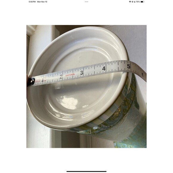 222 Fifth Stoneware Candle Holder in Blue/Green Floral Paisley 12” Tall - Picture 6 of 7